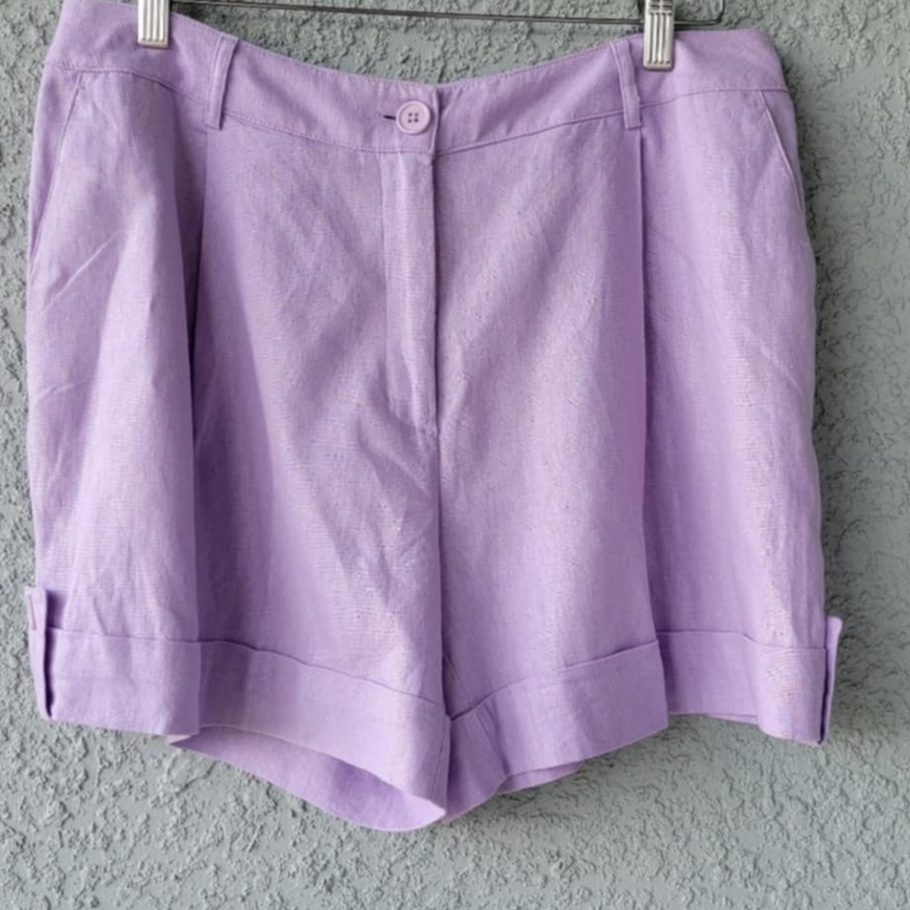 Purple  Linen Blend Shorts